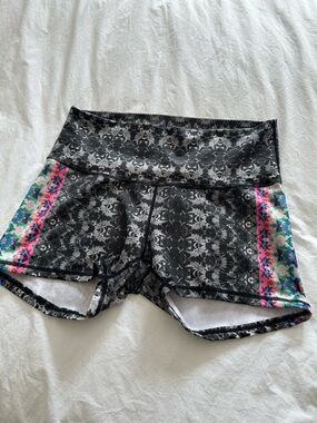 Prana Black Bike Shorts with Floral Side Panels, size XL